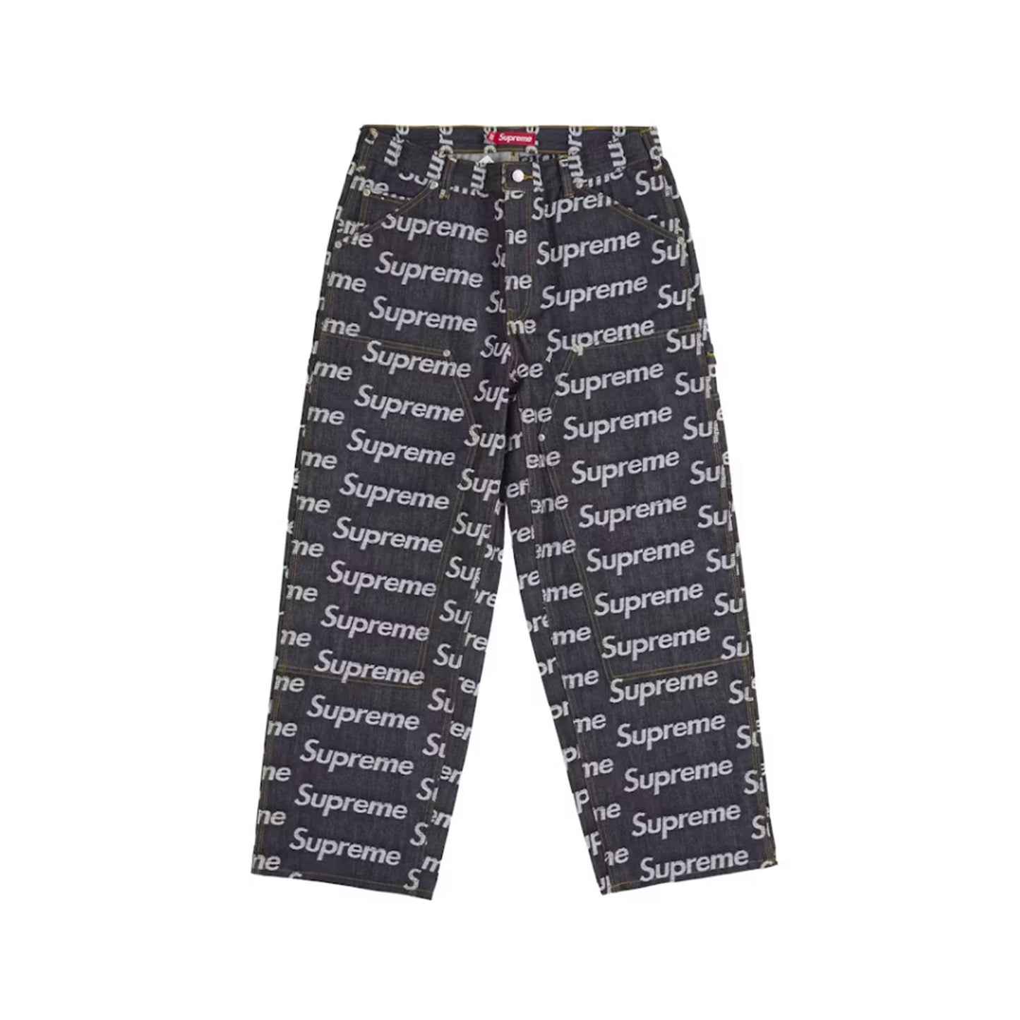 Supreme Jacquard Logos Double Knee Denim Painter Jean Rigid Indigo