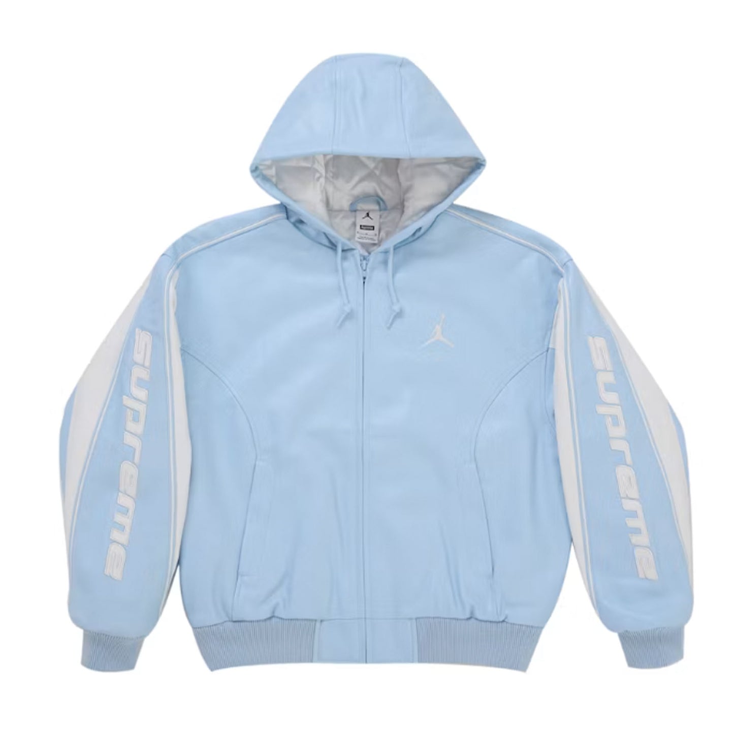 Supreme Jordan Hooded Leather Jacket (SS26) Light Blue
