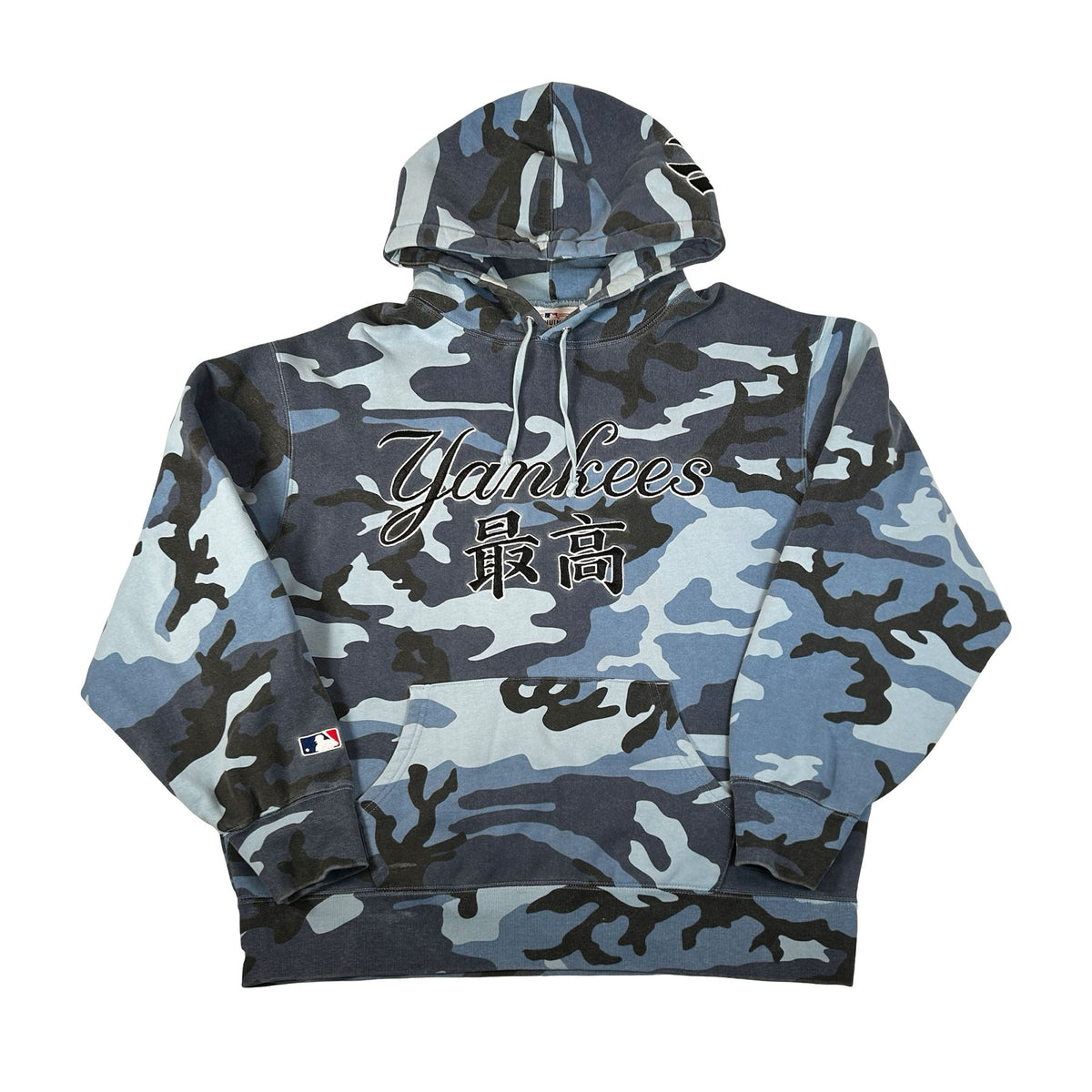 Supreme New York Yankees Kanji Hooded Sweatshirt Blue Camo [USED] - XL (Used)