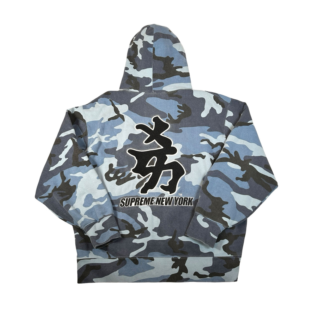 Supreme New York Yankees Kanji Hooded Sweatshirt Blue Camo [USED] - XL (Used)