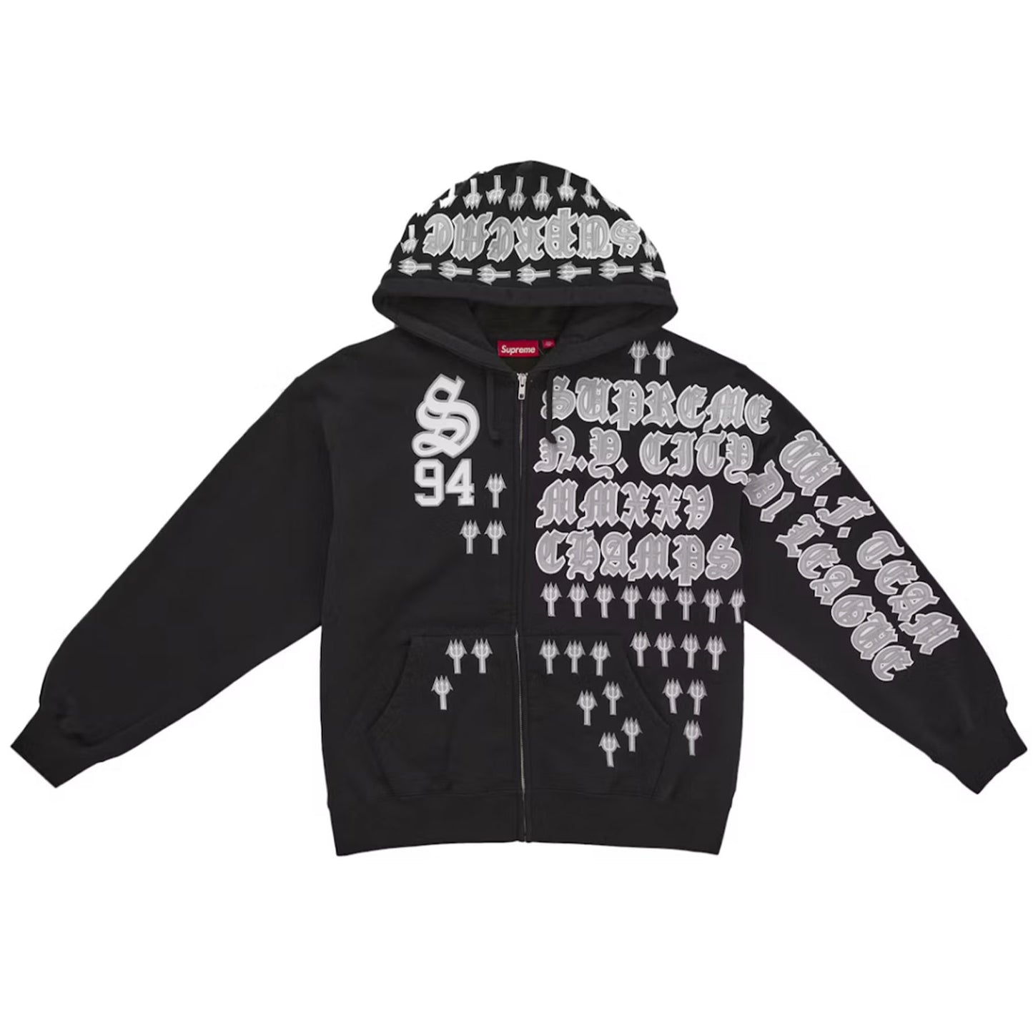 Supreme League Champs Zip Up Hooded Sweatshirt Black [USED] - M (Used)