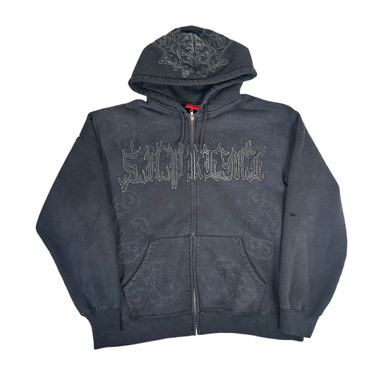 Supreme Leather Applique Zip Up Hooded Sweatshirt Black [USED] - L (Used)