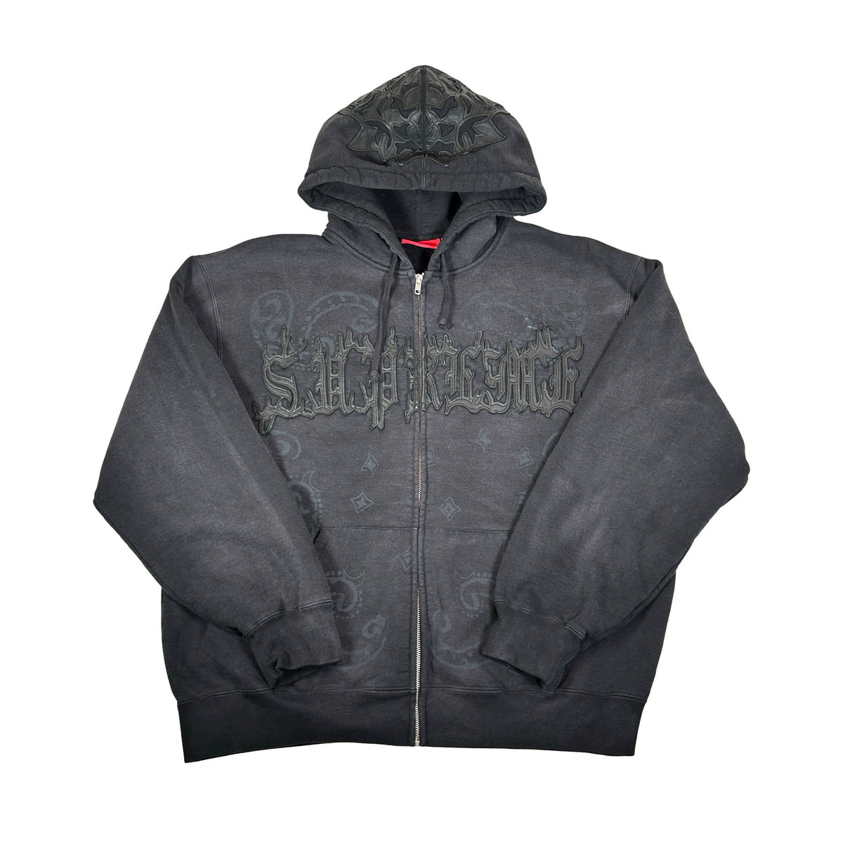 Supreme Leather Applique Zip Up Hooded Sweatshirt Black [USED] - L (Used2)