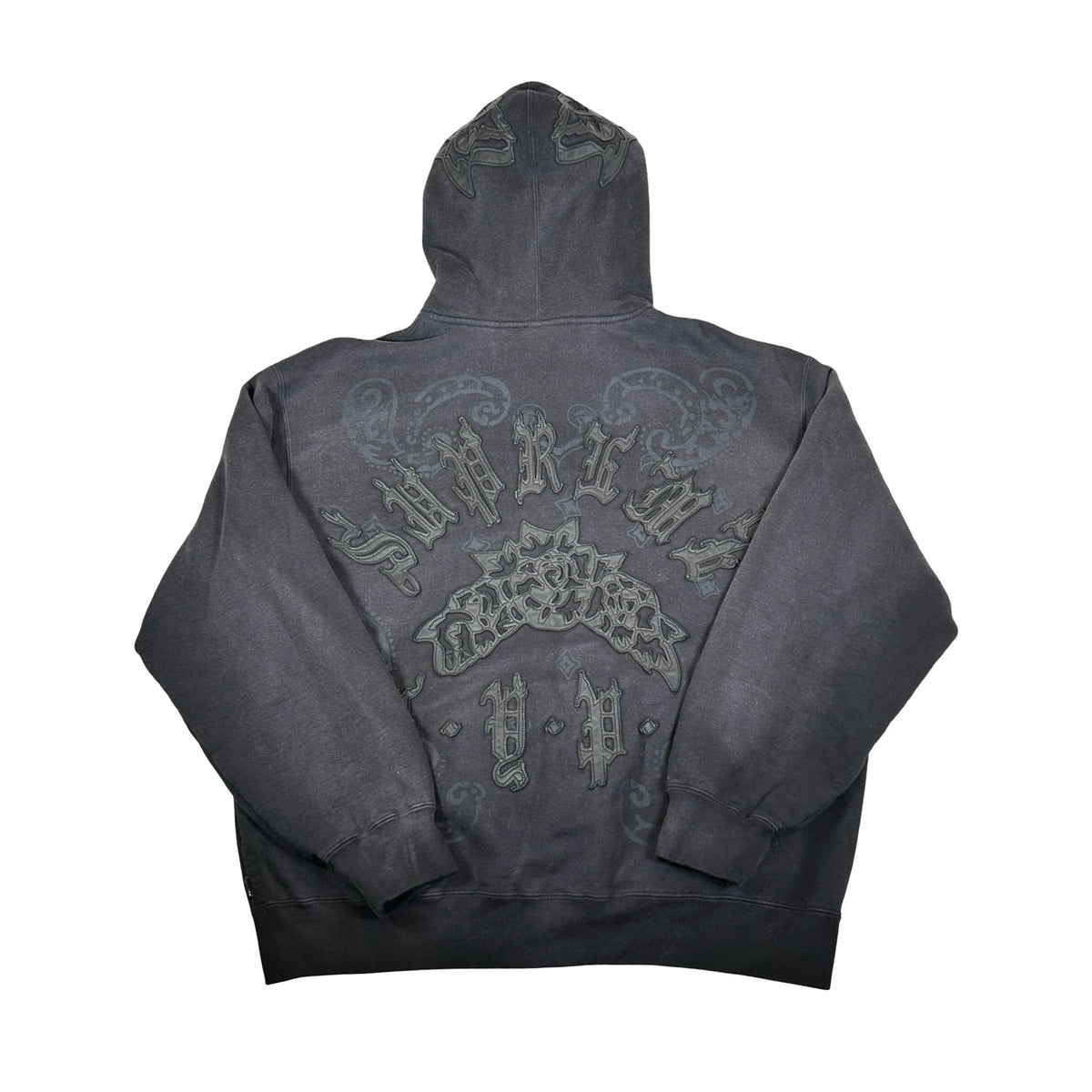 Supreme Leather Applique Zip Up Hooded Sweatshirt Black [USED] - L (Used2)