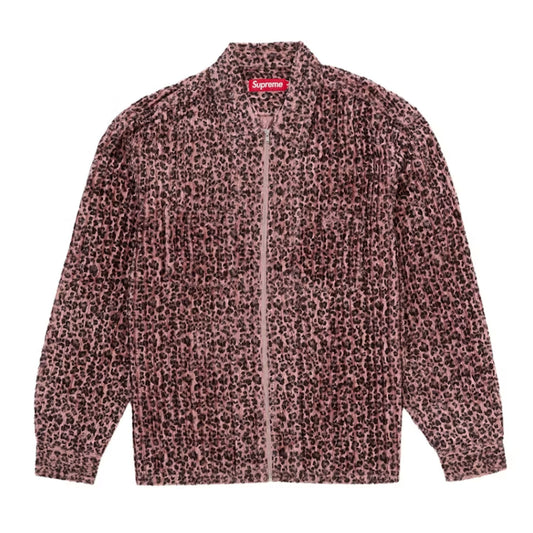 Supreme Leopard Frayed Zip Up Shirt