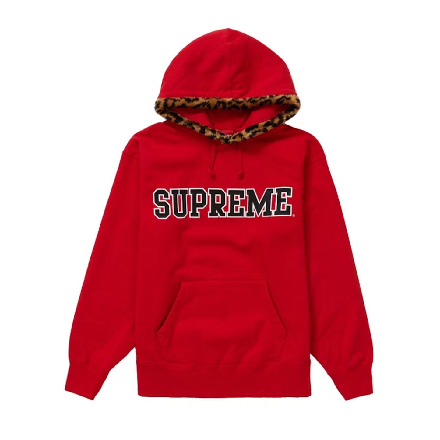Supreme Leopard Trim Hooded Sweatshirt Red [USED] - S (Used)