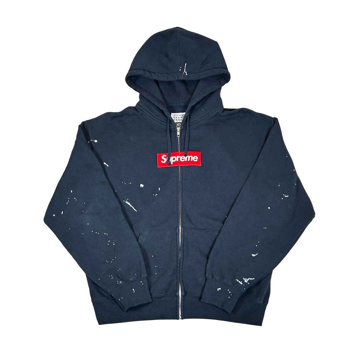 Supreme MM6 Maison Margiela Box Logo Zip Up Hooded Sweatshirt Navy [USED] - M (Used2)