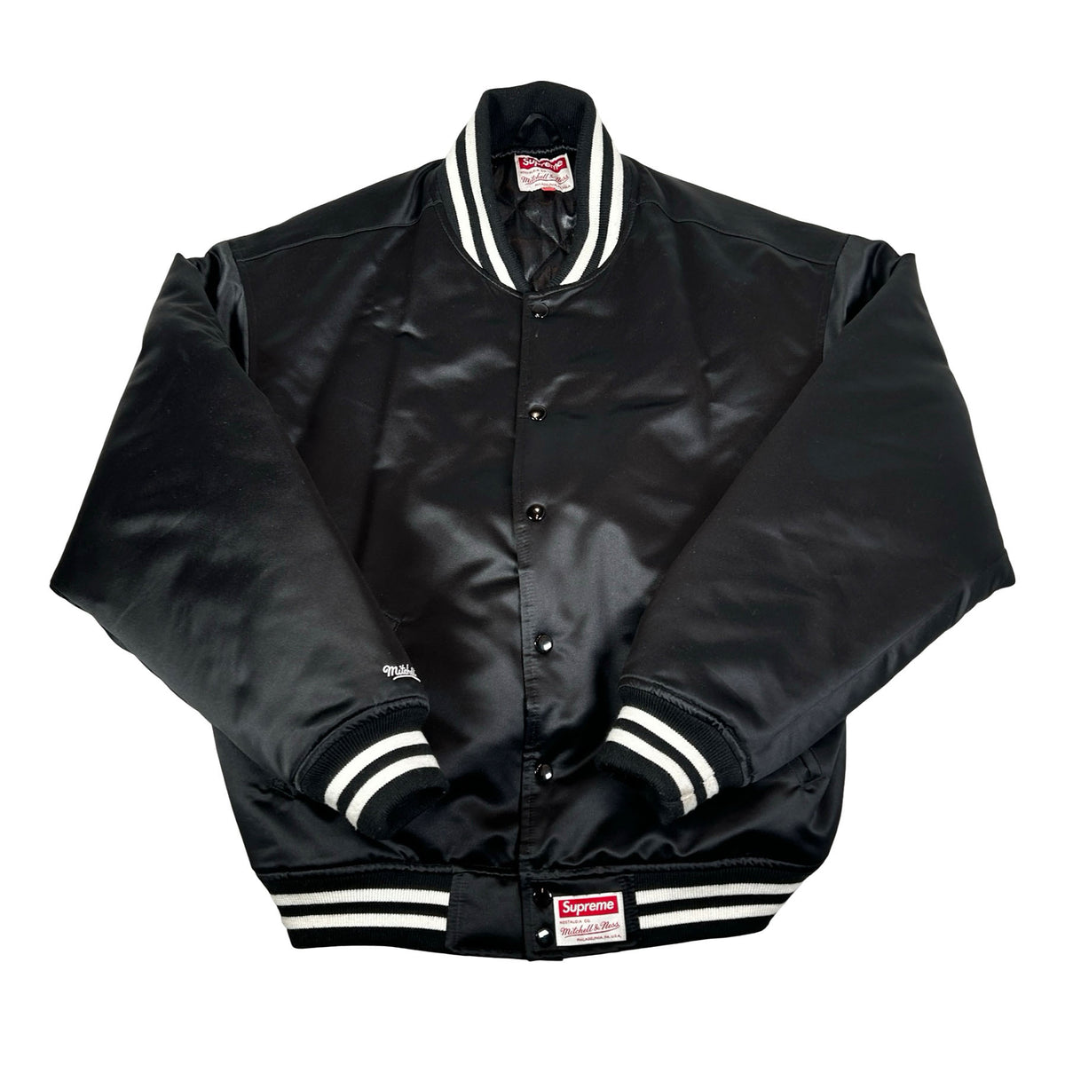 Supreme Mitchell & Ness Satin Varsity Jacket (FW24) Black [USED] -  L (Used)