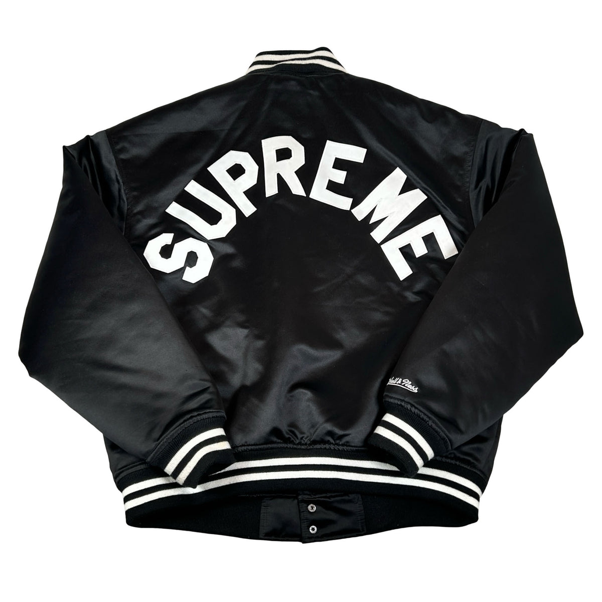 Supreme Mitchell & Ness Satin Varsity Jacket (FW24) Black [USED] -  L (Used)