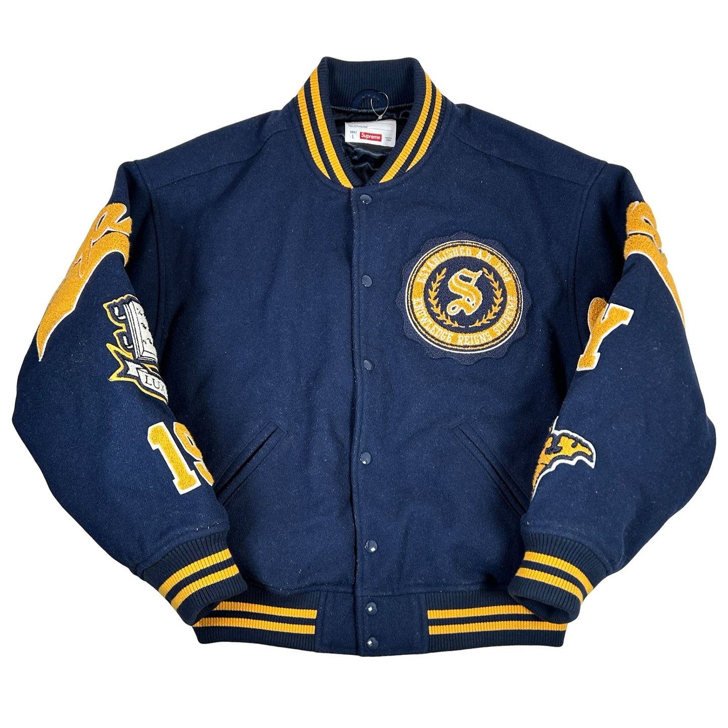 Supreme Veritas Varsity Jacket Navy [USED] - L (Used)