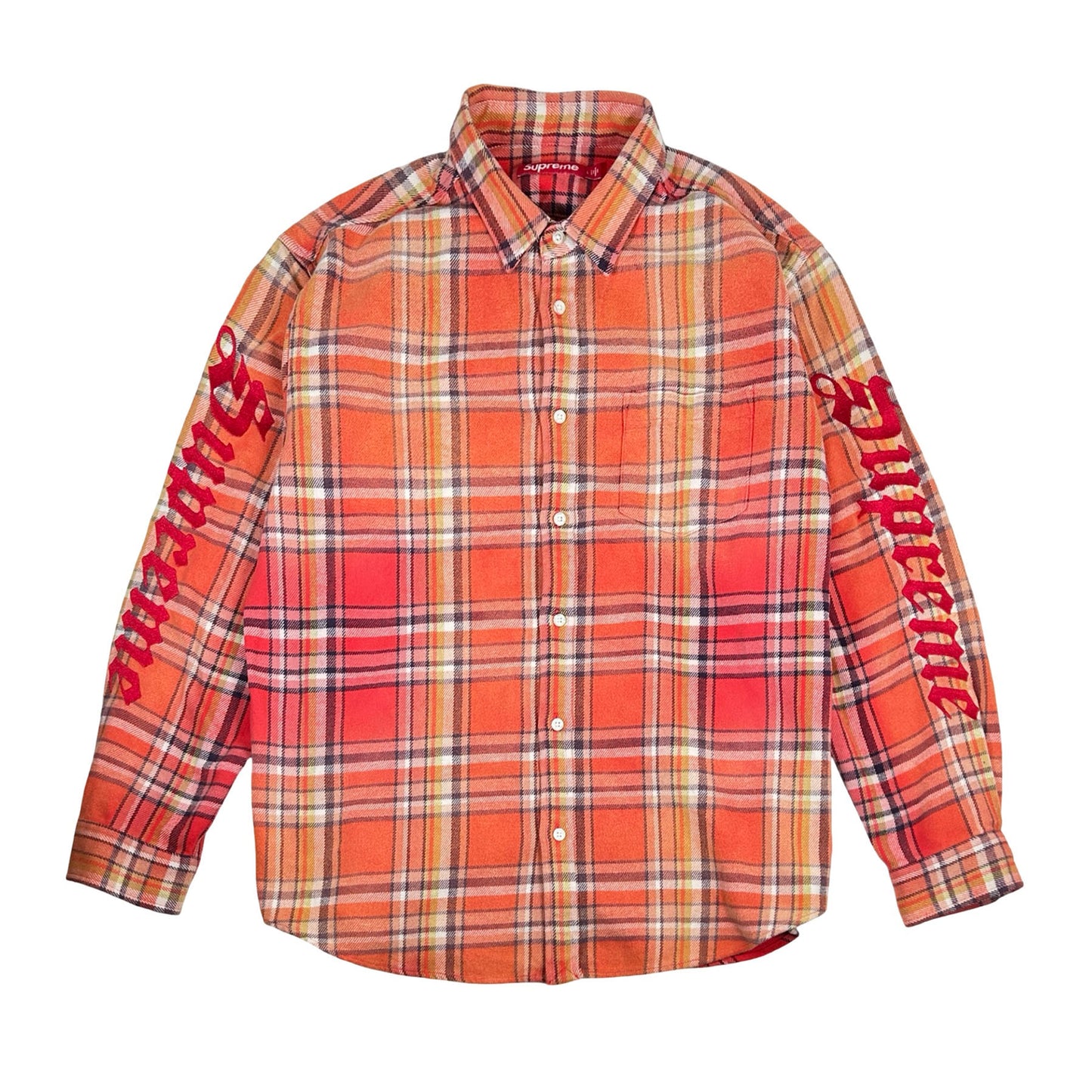Supreme Old English Plaid Flannel Shirt Orange [USED] - L (Used)
