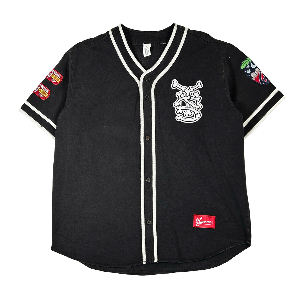 Supreme Patches Denim Baseball Jersey Black [USED] - XL (Used)
