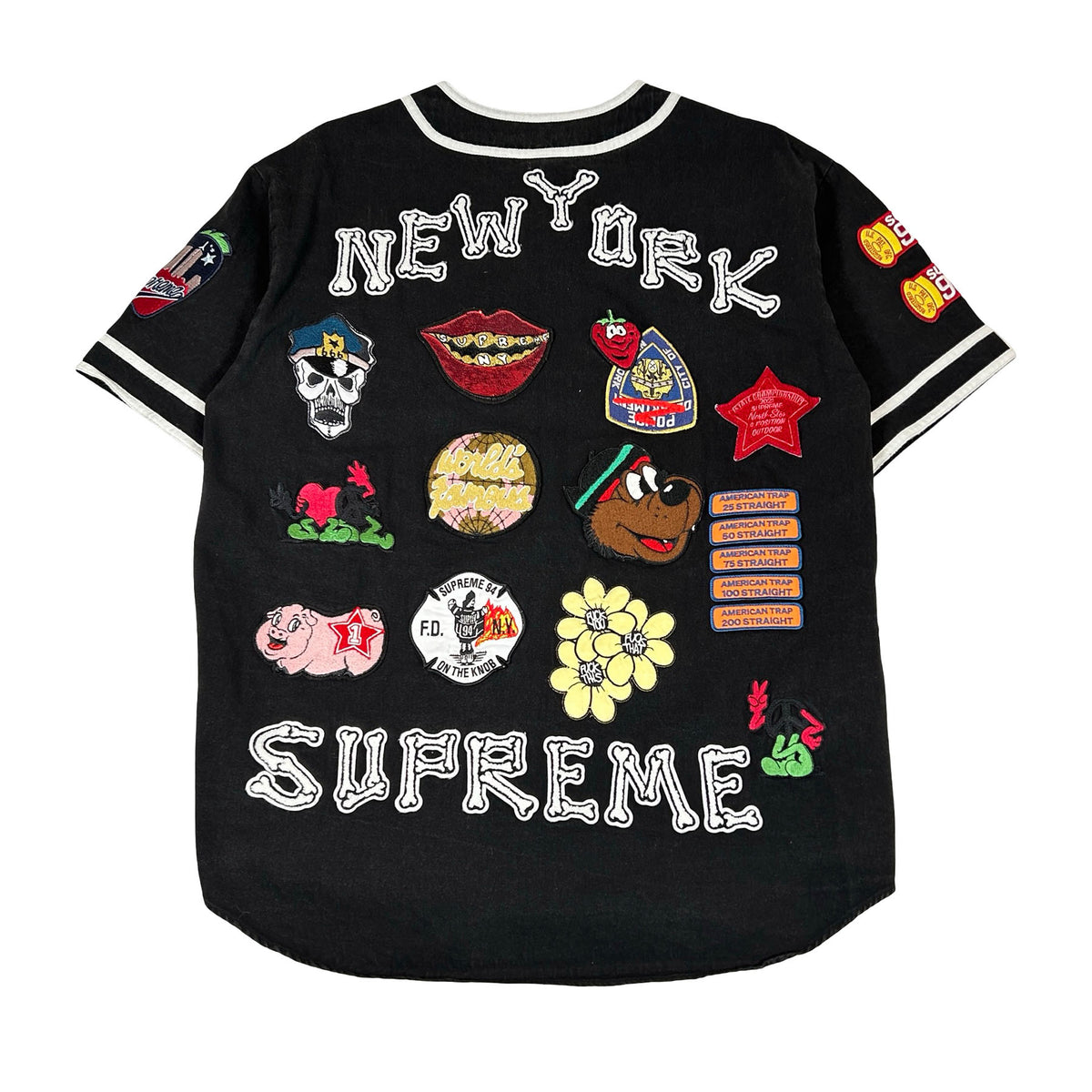 Supreme Patches Denim Baseball Jersey Black [USED] - XL (Used)