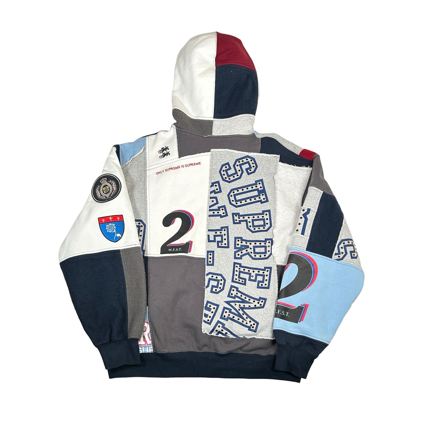 Supreme Patchwork Zip Up Hooded Sweatshirt (SS25) Navy [USED] - L (Used2)