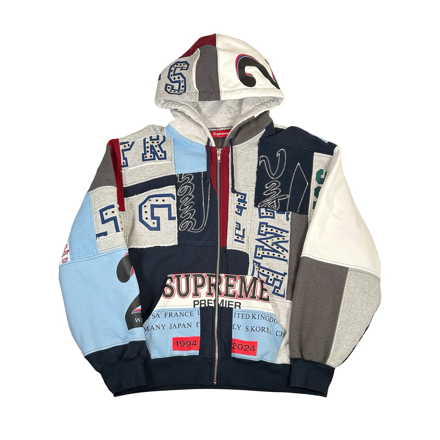 Supreme Patchwork Zip Up Hooded Sweatshirt (SS25) Navy [USED] - L (Used2)