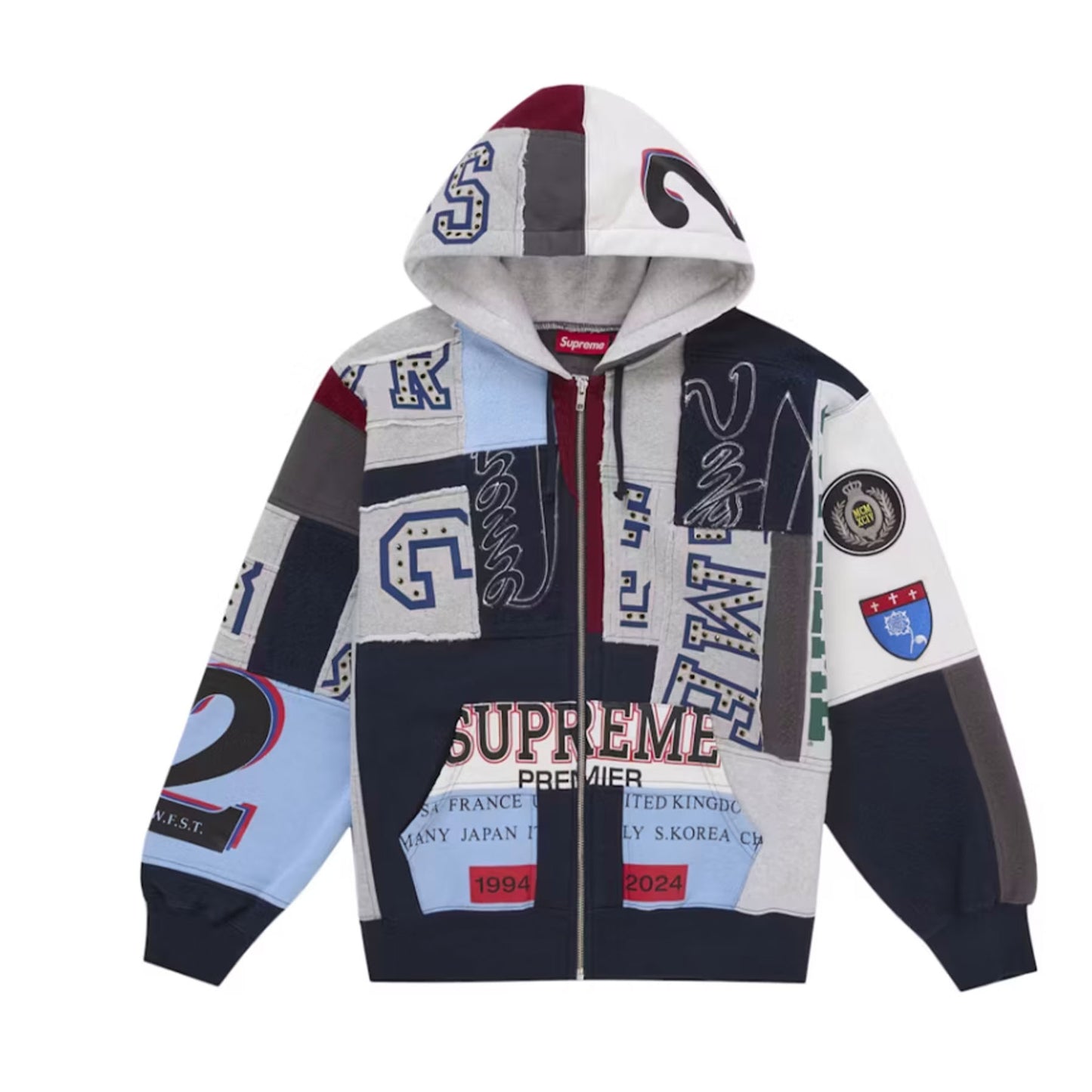 Supreme Patchwork Zip Up Hooded Sweatshirt (SS25) Navy [USED] - M (Used)