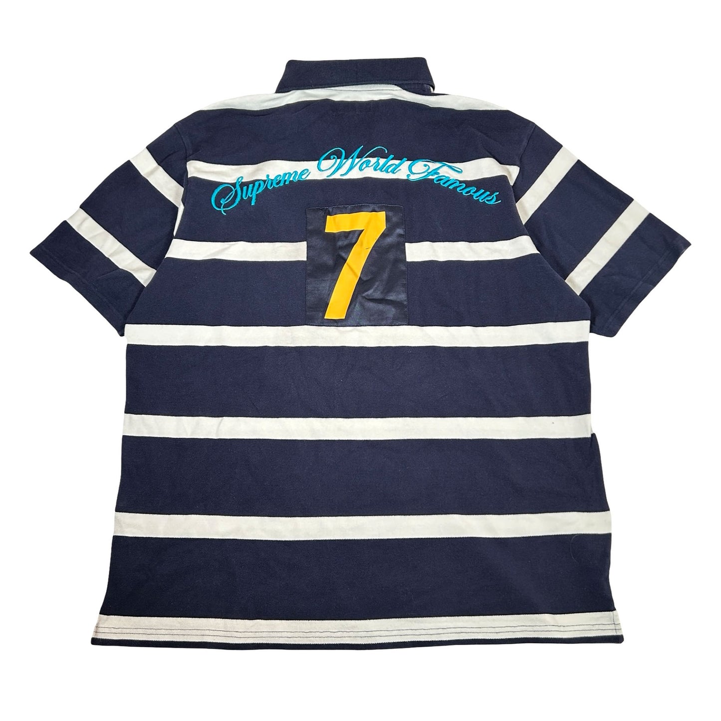 Supreme Cursive Polo Navy Stripe [USED] - L (Used2)