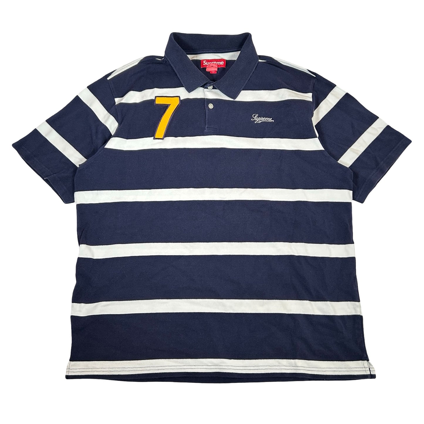Supreme Cursive Polo Navy Stripe [USED] - L (Used2)