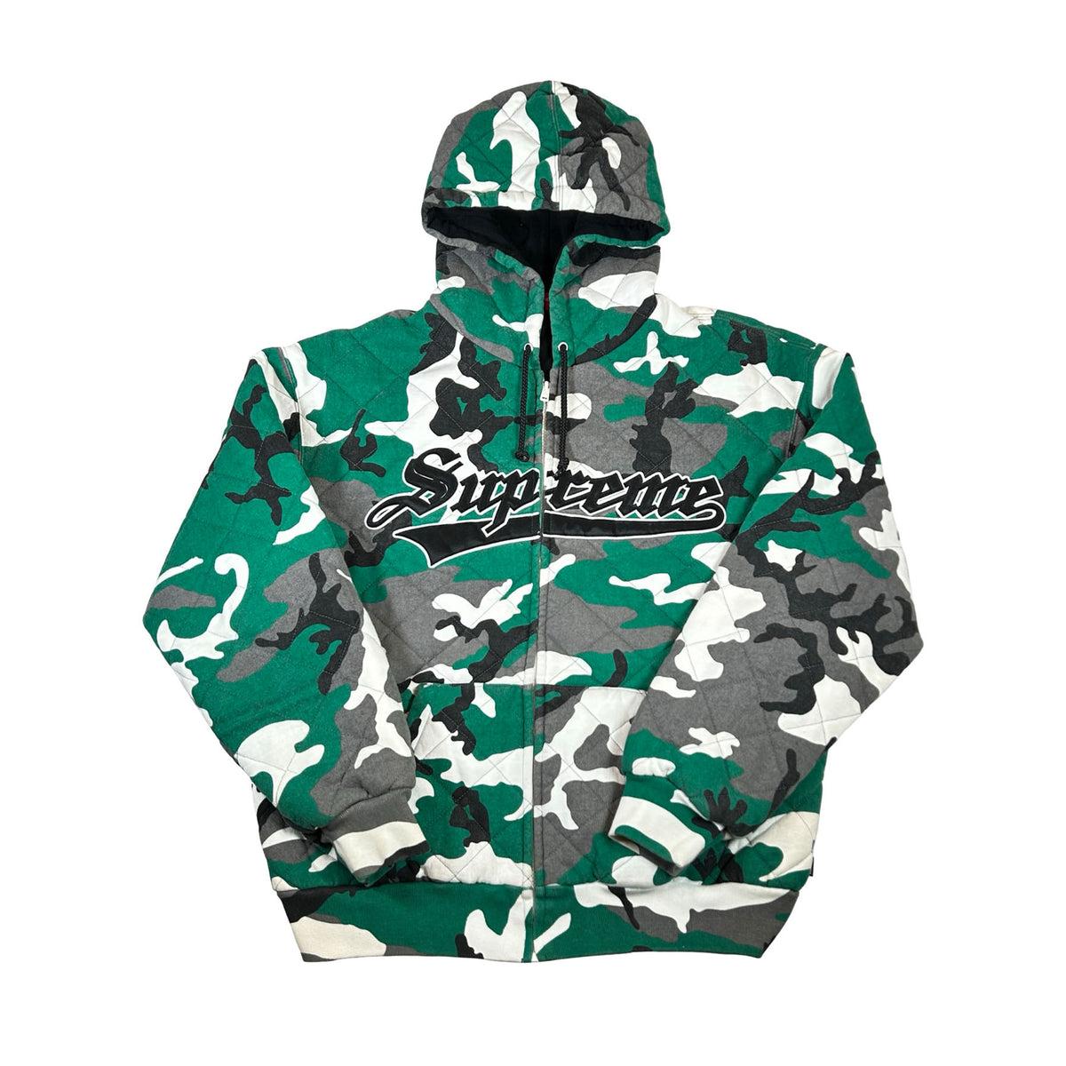 Supreme Quilted Zip Up Hooded Sweatshirt Green Camo [USED] - M (Used)