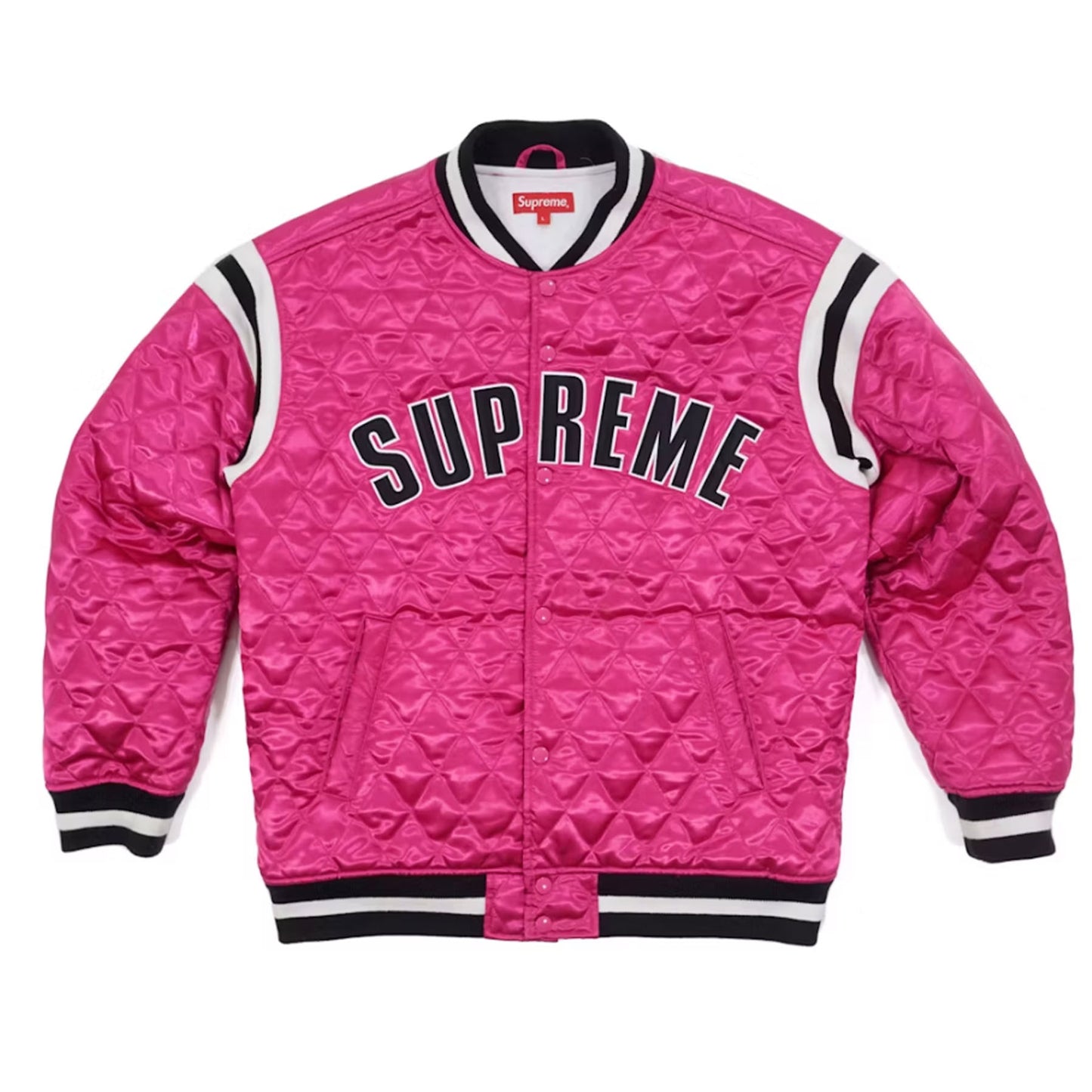 Supreme Quilted Satin Varsity Jacket Magenta [USED] - L (Used)