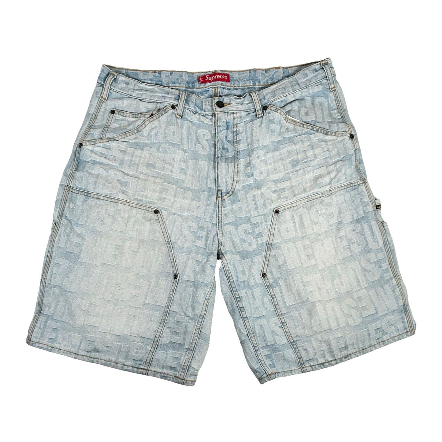 Supreme Repeat Jacquard Double Knee Denim Short Light Washed Indigo [USED] - 38 (Used)