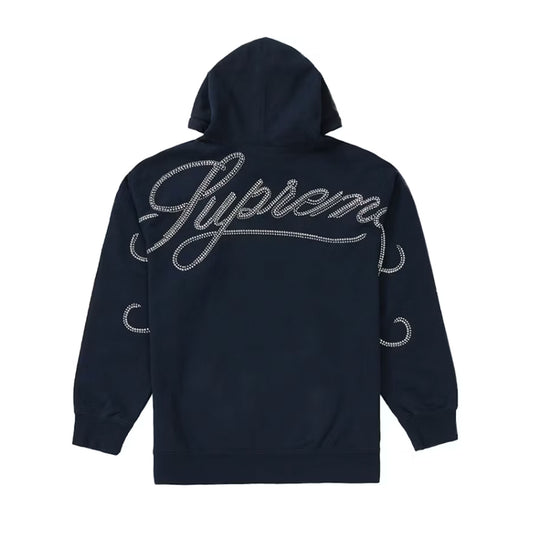 Supreme Rhinestone Script Hooded Sweatshirt Navy [USED] - M (Used)