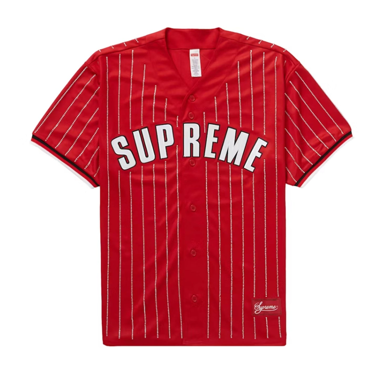 Supreme Rhinestone Stripe Baseball Jersey Red [USED] - S (Used)