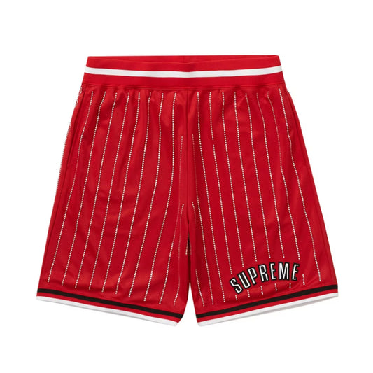 Supreme Rhinestone Stripe Basketball Short Red [USED] - S (Used)