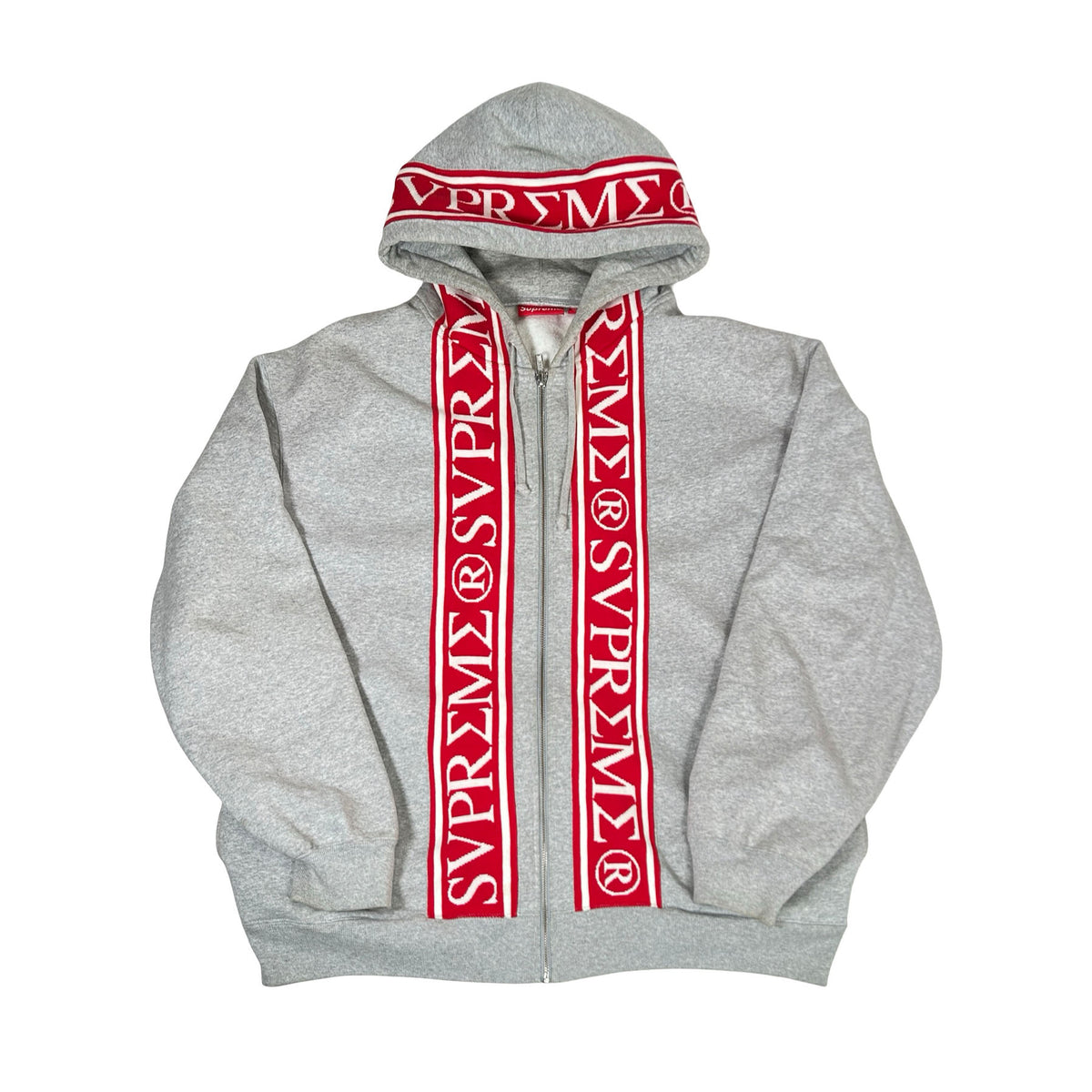Supreme Roman Zip Up Hooded Sweatshirt Heather Grey [USED] - XL (Used)