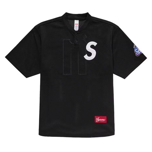 Supreme S Logo Baseball Henley Black [USED] - XXL (Used)