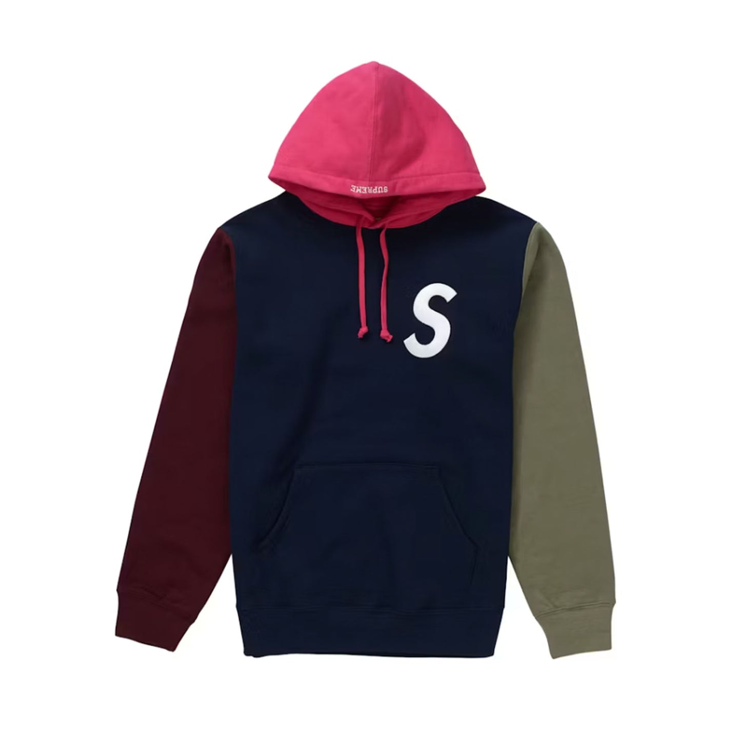 Supreme S Logo Color blocked Hooded Sweatshirt Navy [USED] - M (Used)