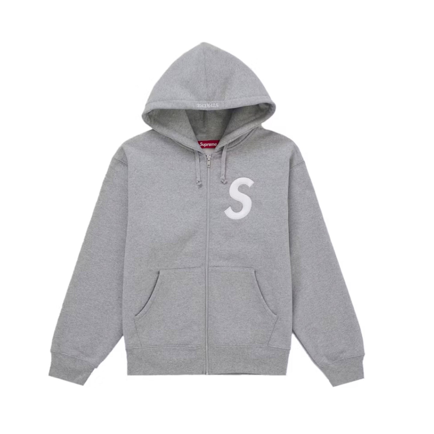 Supreme S Logo Zip Up Hooded Sweatshirt (FW25) Heather Grey [USED] - S (Used)