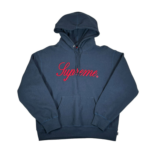 Supreme Embroidered Script Hooded Sweatshirt Navy [USED] - M (Used2)