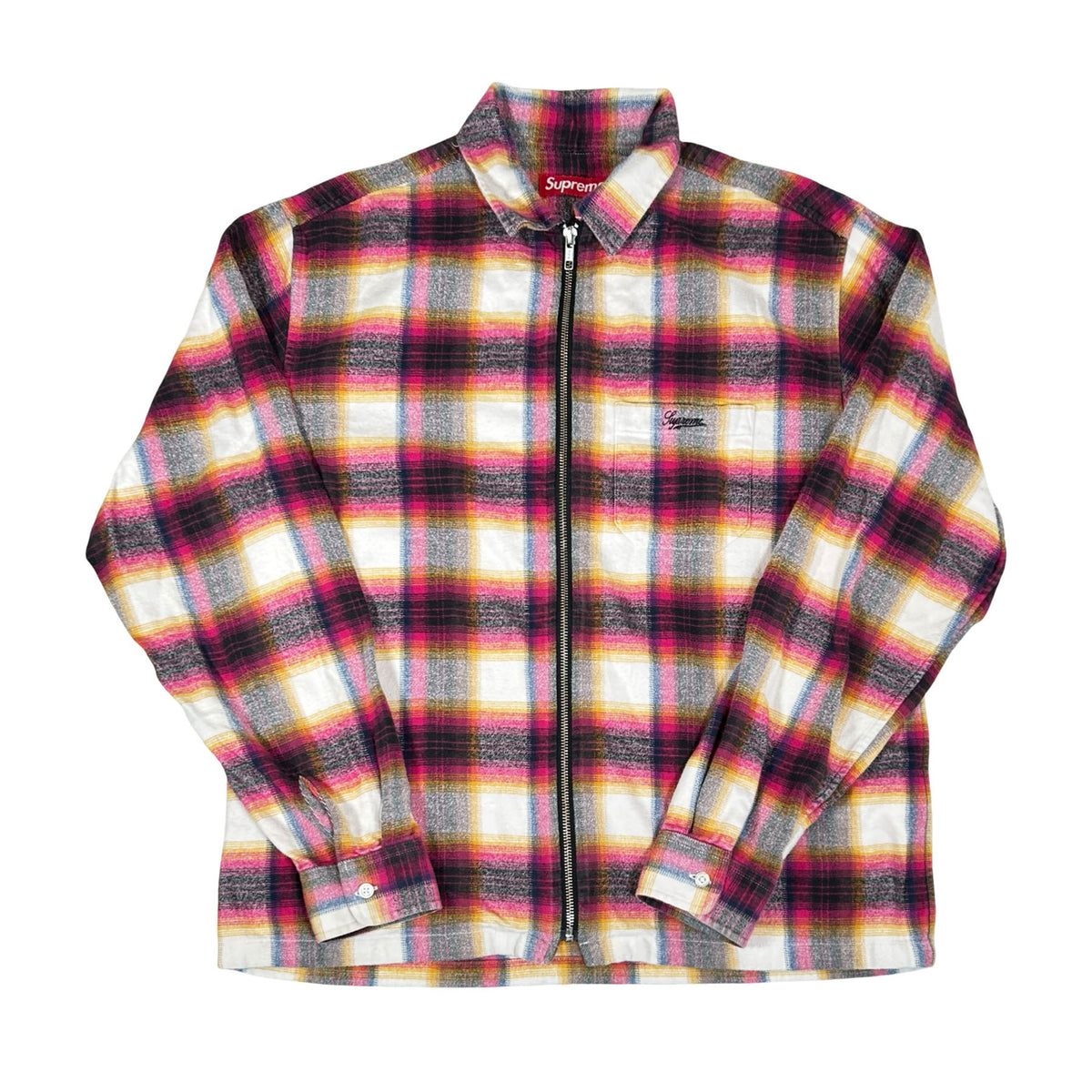 Supreme Shadow Plaid Flannel Zip Up Shirt (SS24) White [USED] - M (Used)