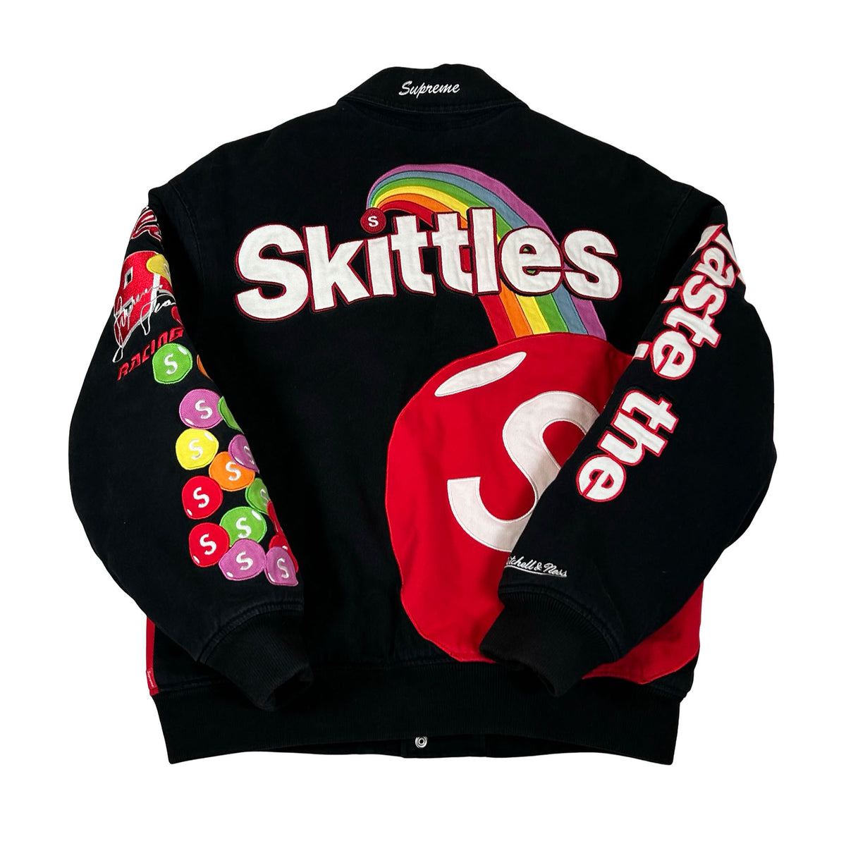 Supreme Skittles Mitchell & Ness Varsity Jacket Black [USED] - M (Used)