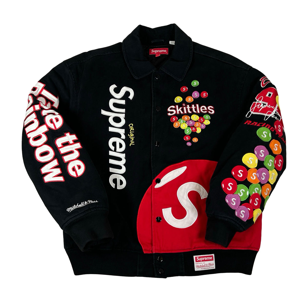 Supreme Skittles Mitchell & Ness Varsity Jacket Black [USED] - M (Used)