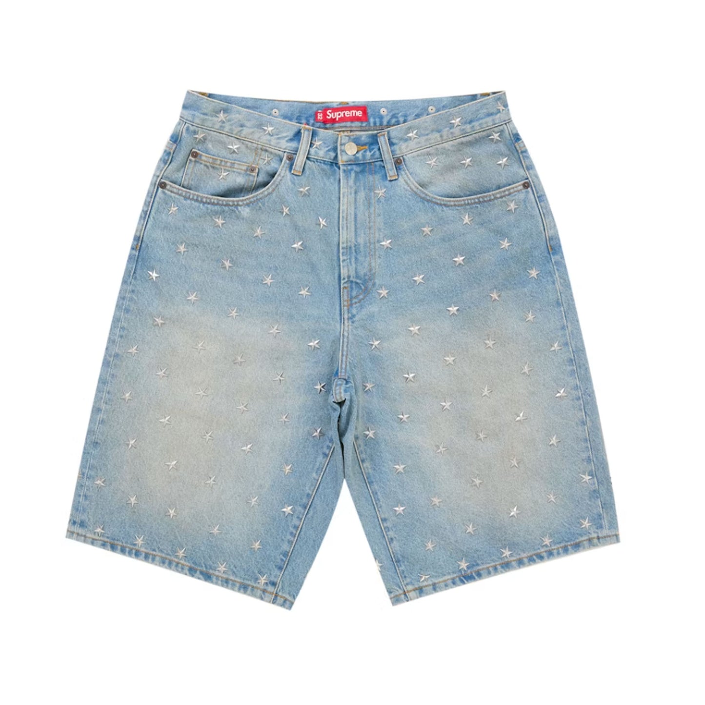 Supreme Stars Studded Baggy Denim Short Washed Indigo