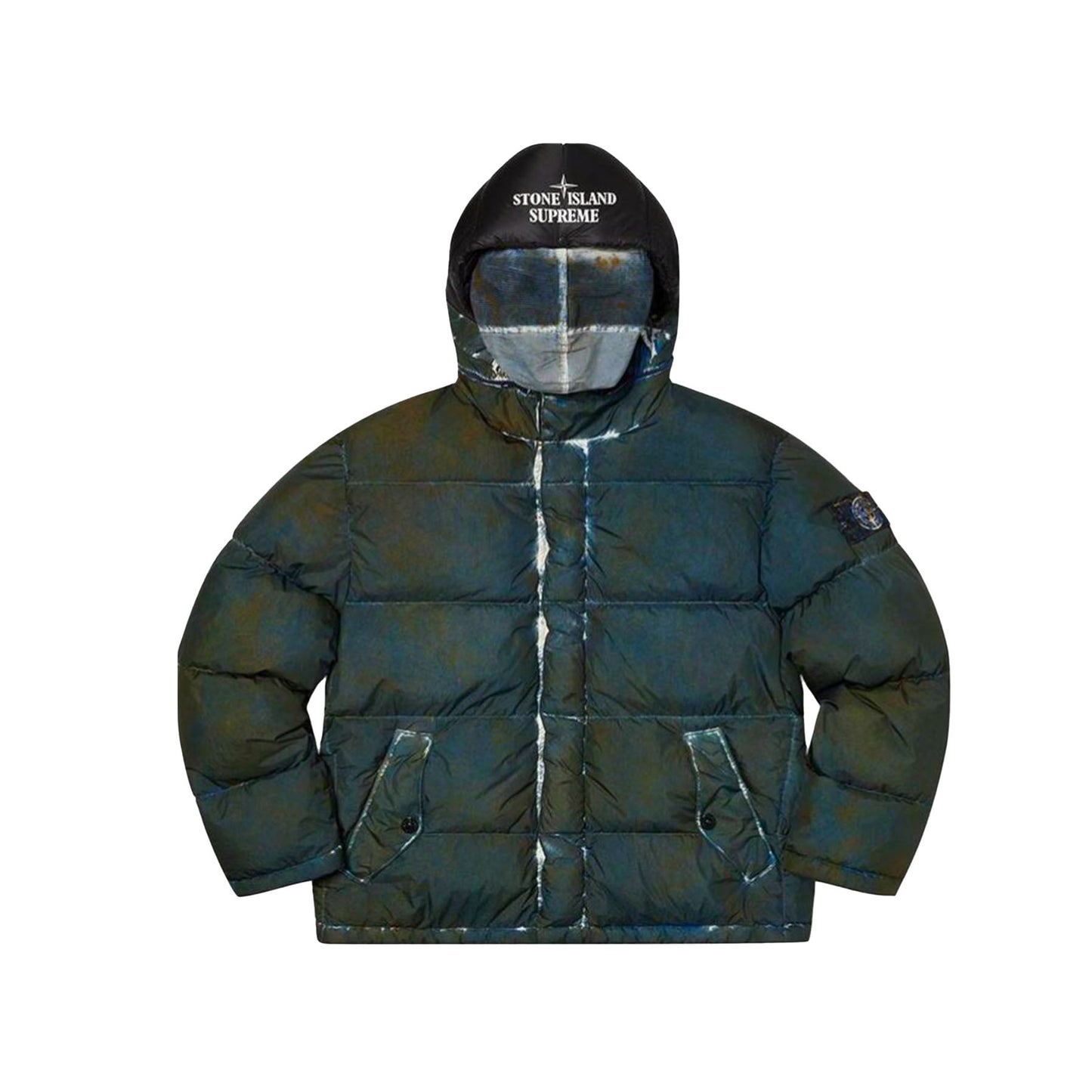 Supreme Stone Island Painted Camo Crinkle Down Jacket Dark Teal [USED] - M (Used)