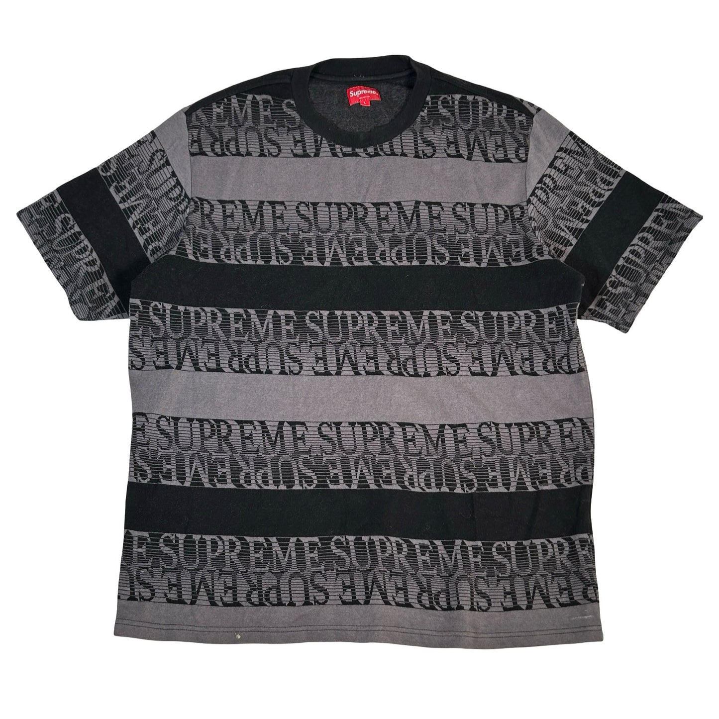 Supreme Text Stripe Jacquard S/S Top Black [USED] - L (Used)