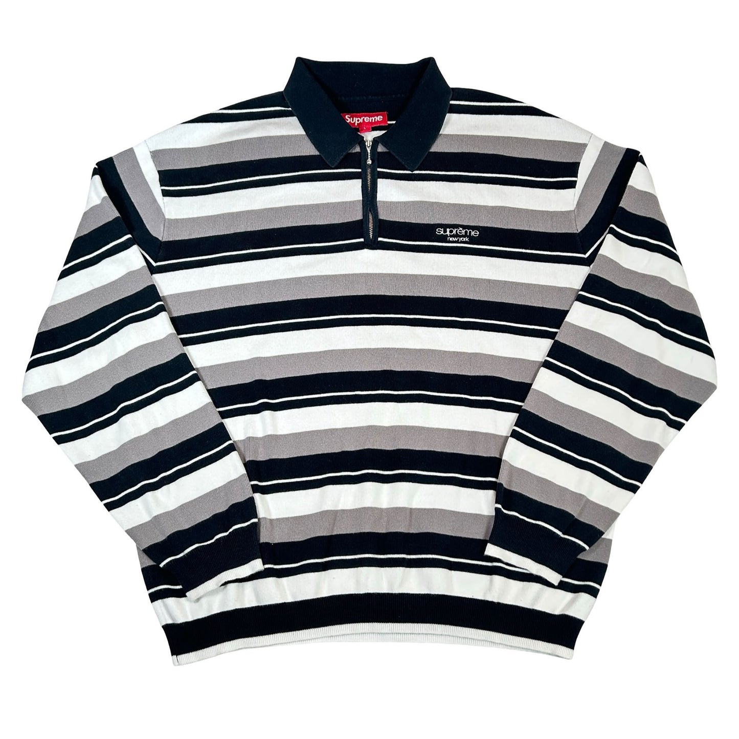 Supreme Stripe Zip L/S Polo Black [USED] - L (Used)