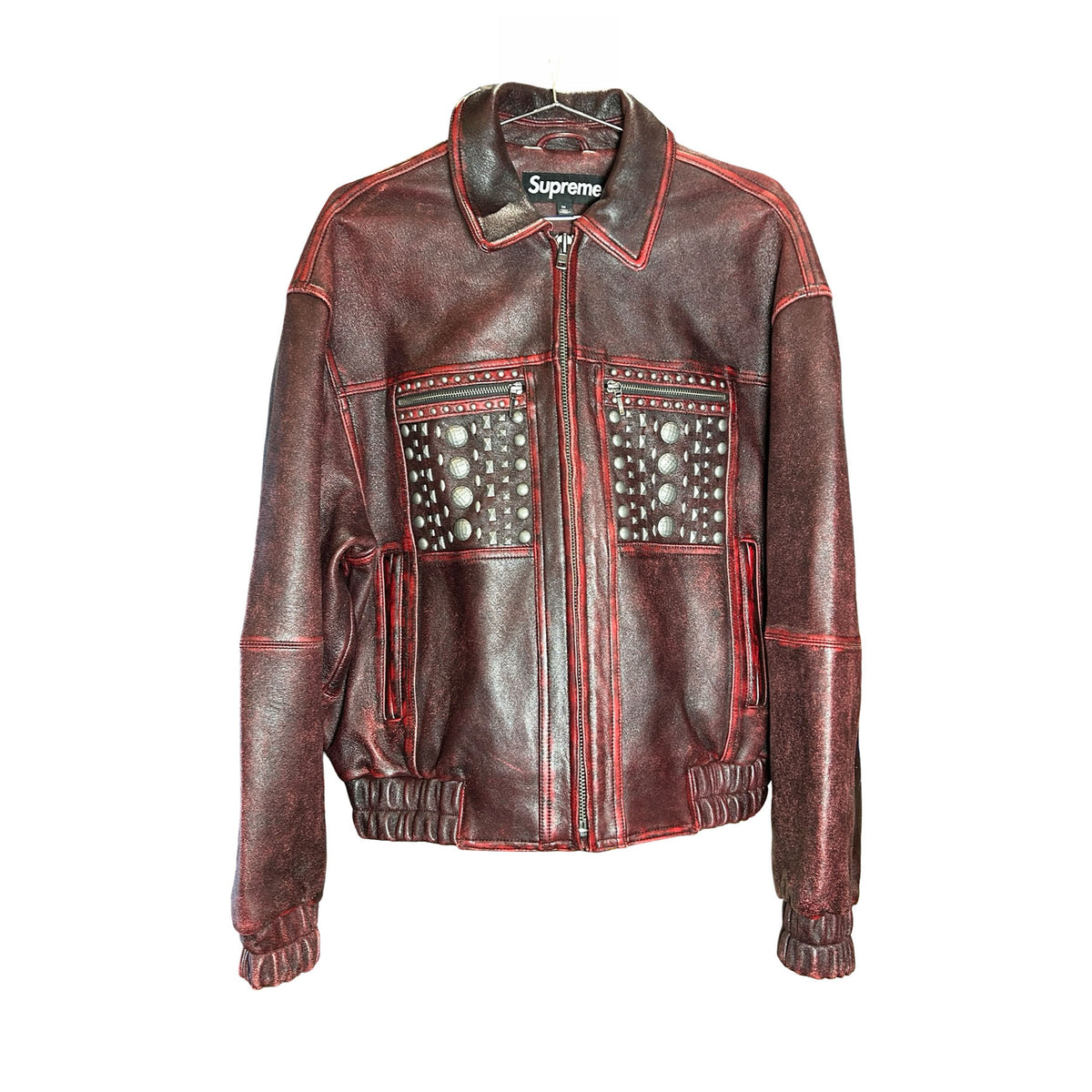 Supreme Multi Studded Leather Jacket Burgundy [USED] - M (Used)