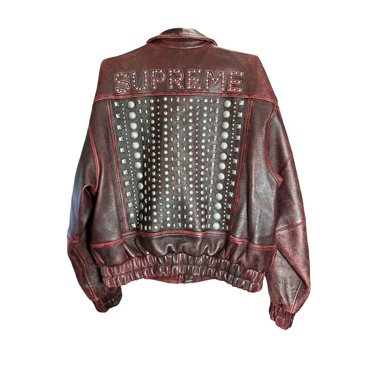 Supreme Multi Studded Leather Jacket Burgundy [USED] - M (Used)