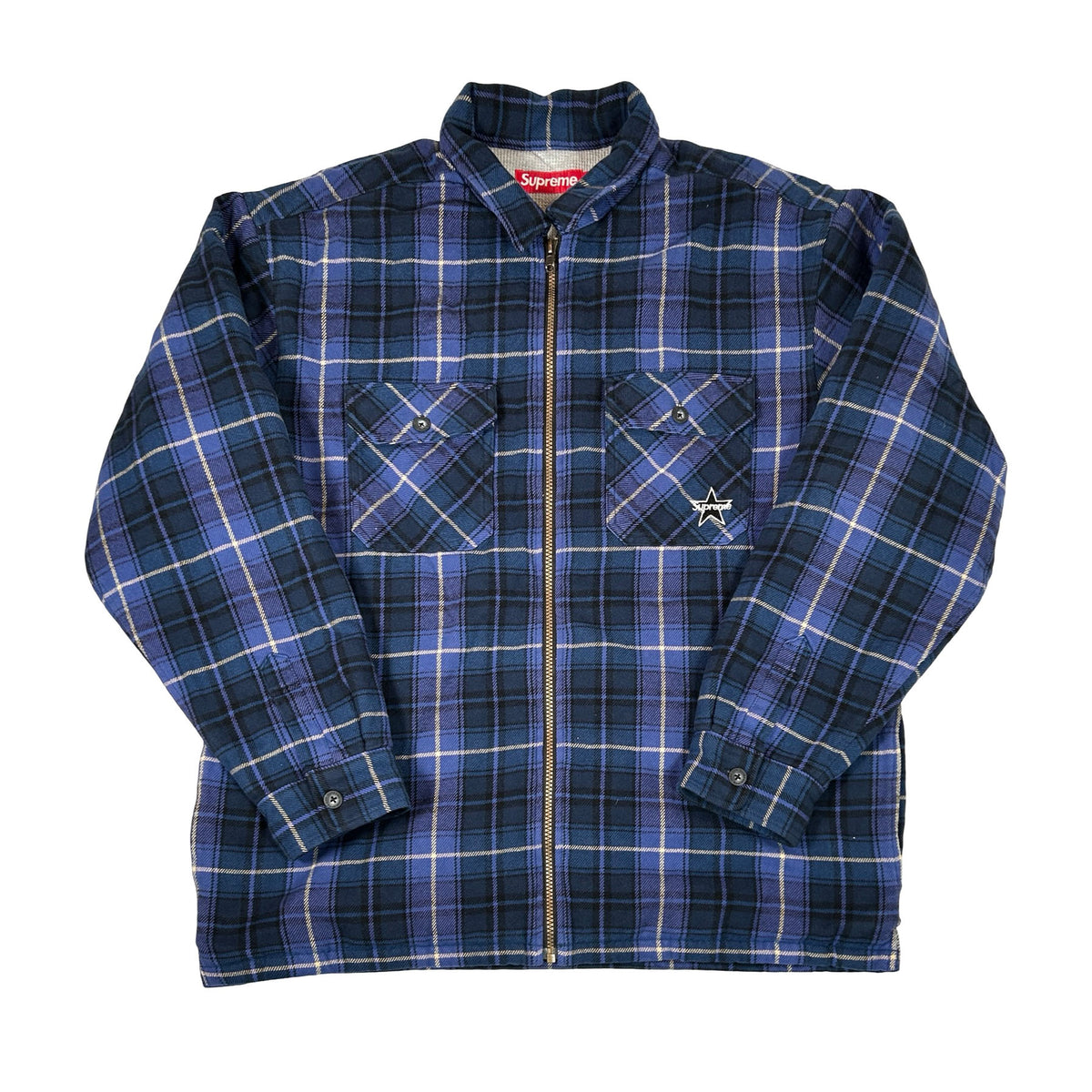 Supreme Thermal Lined Zip Up Flannel Shirt Blue [USED] - L (Used)