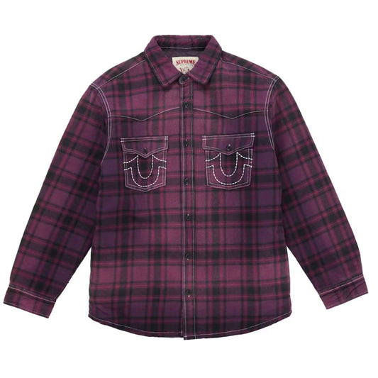 Supreme True Religion Quilted Lined Plaid Flannel Shirt Purple