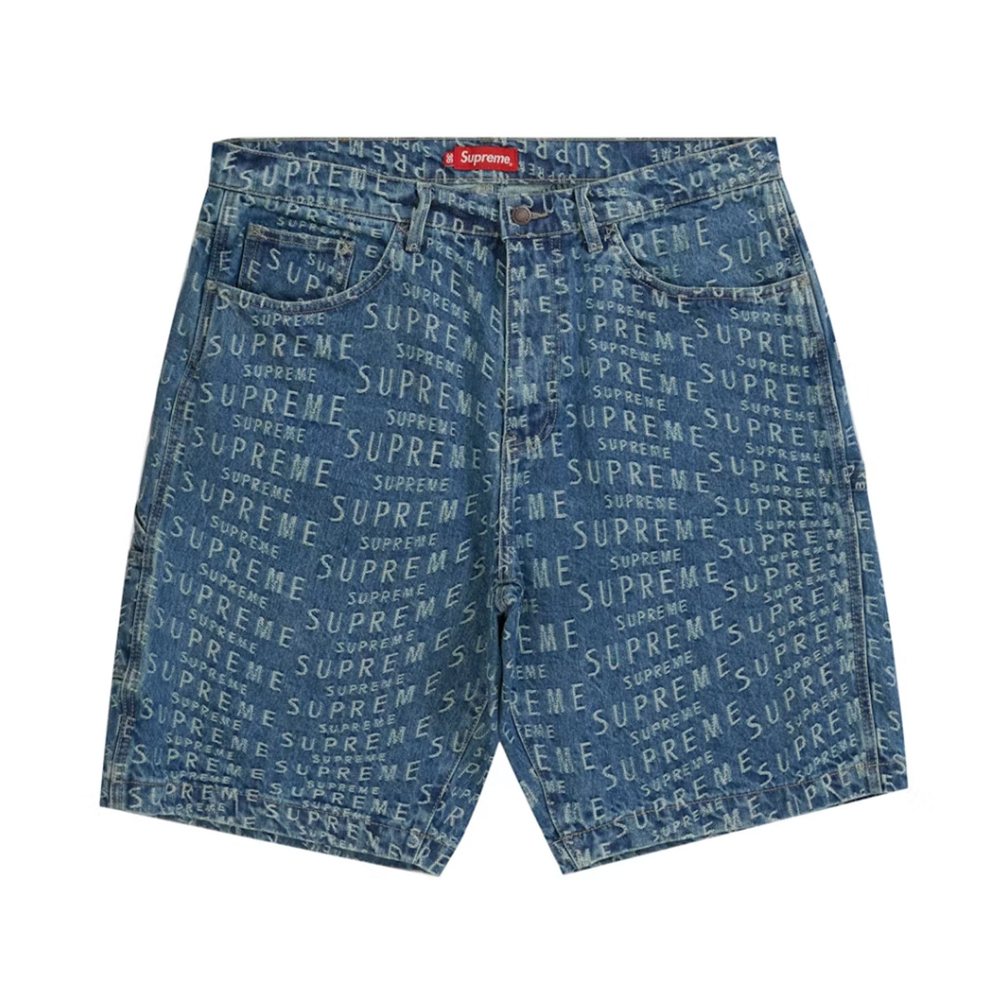 Supreme Warp Jacquard Logos Denim Painter Short Blue [USED] - 30 (Used)