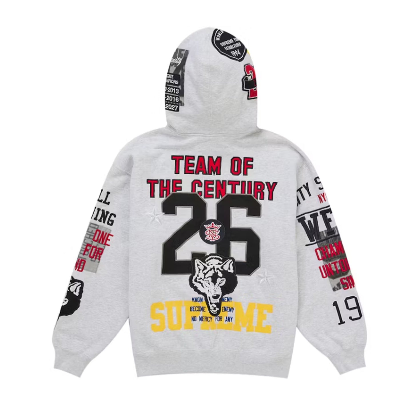 Supreme Warriors Applique Zip Up Hooded Sweatshirt Ash Grey