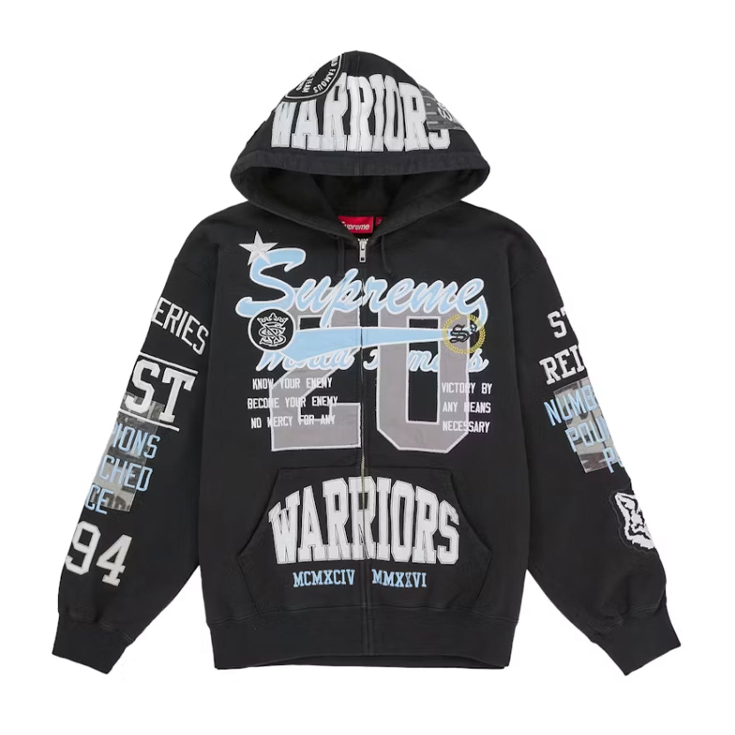 Supreme Warriors Applique Zip Up Hooded Sweatshirt Black