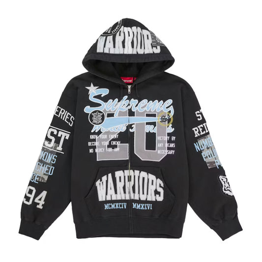 Supreme Warriors Applique Zip Up Hooded Sweatshirt Black