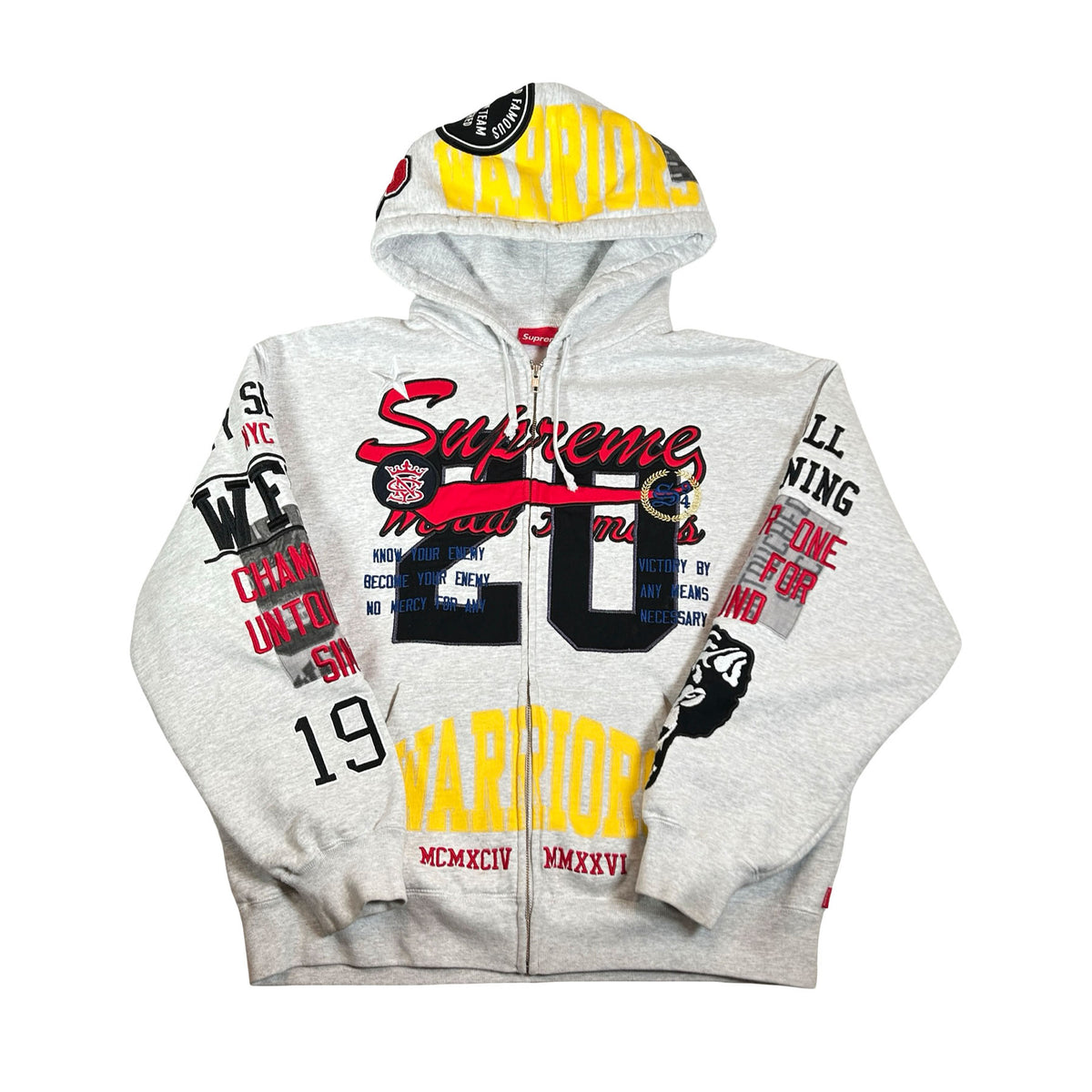 Supreme Warriors Applique Zip Up Hooded Sweatshirt Ash Grey [USED] - L (Used)