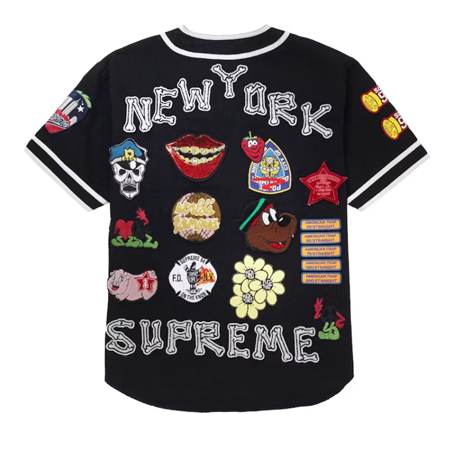 Supreme Patches Denim Baseball Jersey Black [USED] - L (Used)